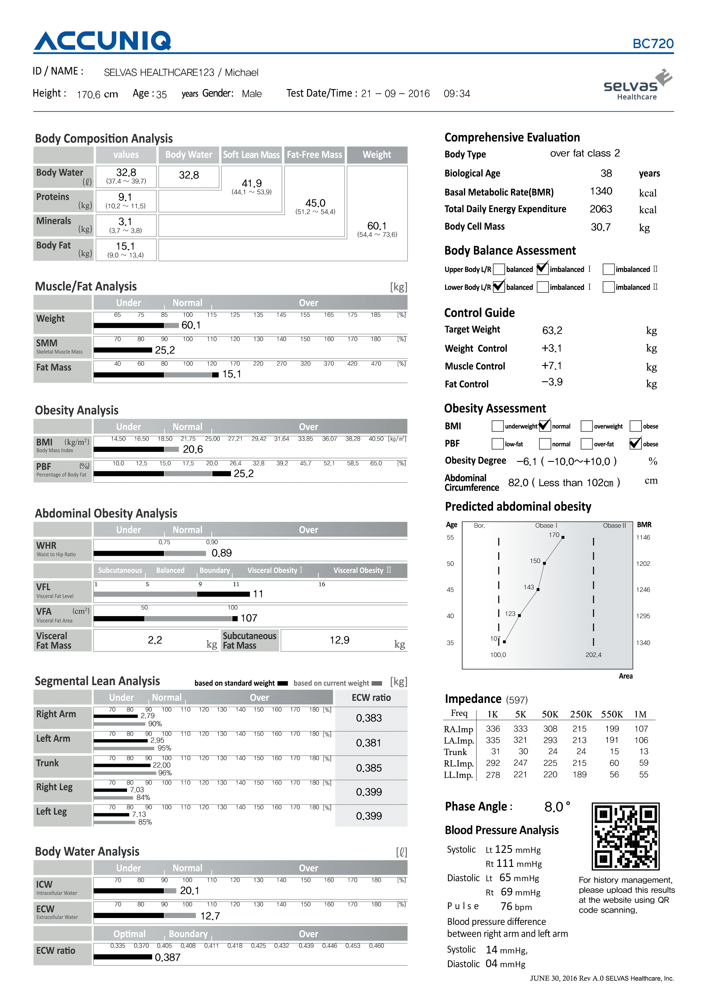 ใบแปลผลเครื่องวัดวิเคราะห์ส่วนประกอบร่างกาย Accuniq BC720